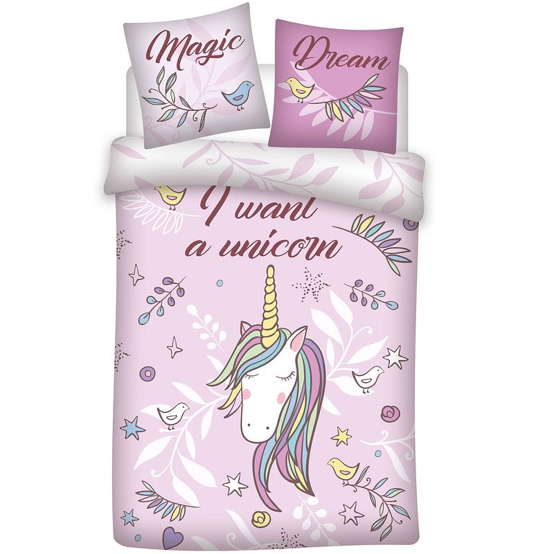 Foto van Unicorn dekbedovertrek magic dream - eenpersoons - 140 x 200 cm - roze