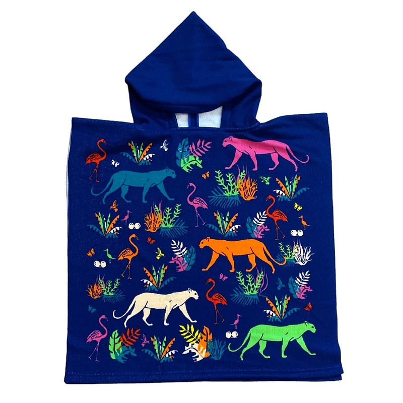 Foto van Bad cape/poncho - kinderen - jungle print - 60 x 120 cm - microvezel - badcapes