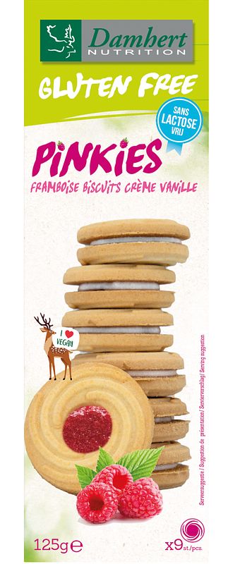 Foto van Damhert gluten free pinkies framboise