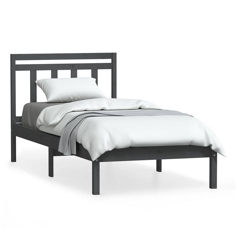 Foto van The living store bedframe - grijs massief grenenhout - 100 x 200 cm - stevig en stabiel