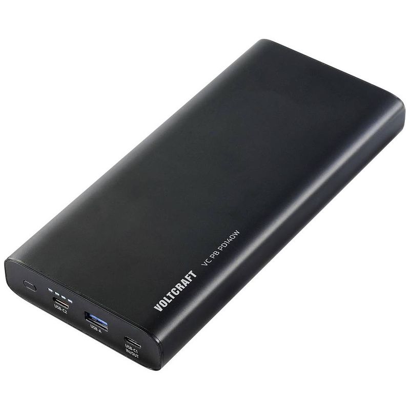 Foto van Voltcraft vc pb pd140w powerbank 22400 mah quick charge 3.0, power delivery 3.0 li-ion zwart (mat) statusweergave