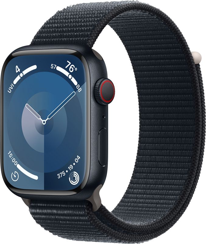 Foto van Apple watch series 9 4g 45mm midnight aluminium sport loop