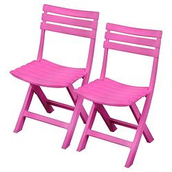 Foto van Sunnydays klapstoel voor buiten/binnen - 2x - roze - 41 x 79 cm - stevig kunststof - bijzet stoelen - klapstoelen