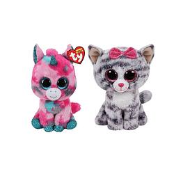 Foto van Ty - knuffel - beanie boo's - gumball unicorn & kiki cat