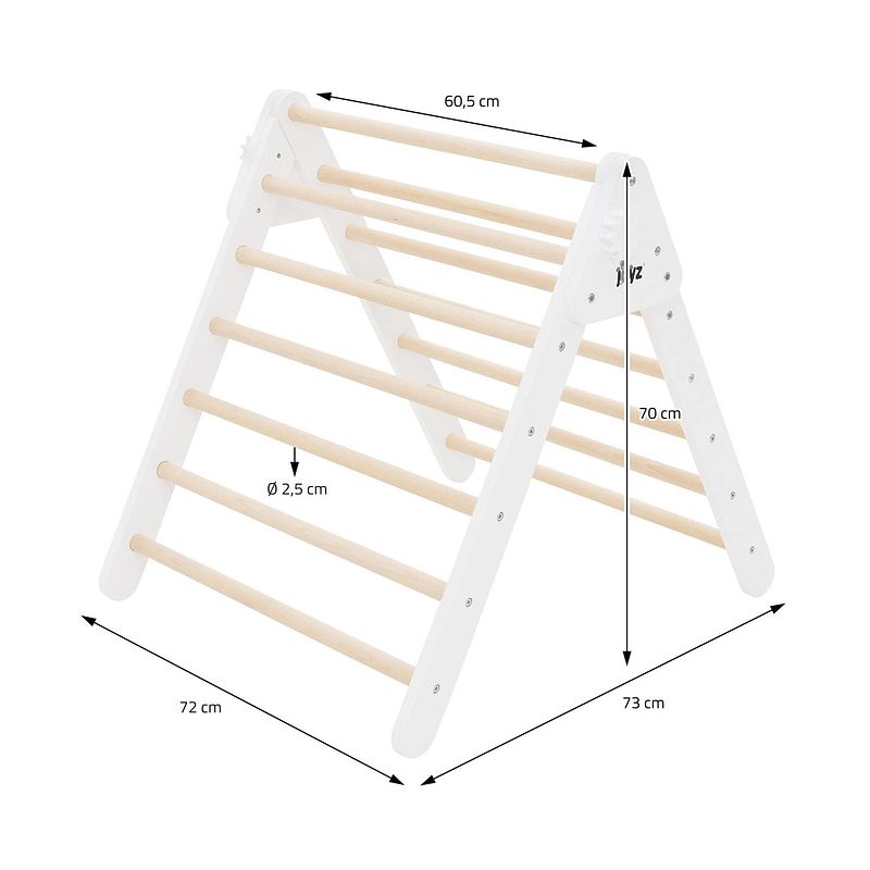 Foto van Klimdriehoek voor kinderen vanaf 1 jaar 73x72x70 cm natuurlijk/wit hout joyz