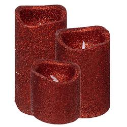 Foto van Feeric lights led kaarsen set - 3x stuks - rood glitter - led kaarsen