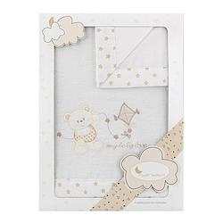 Foto van Interbaby beddengoed wieg baby love katoen wit/beige 3-delig