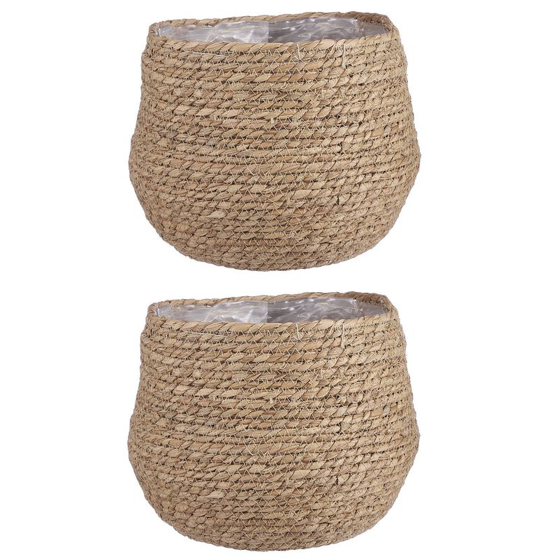 Foto van 2x stuks naturel beige rotan planten pot mand van gedraaid jute/riet h24 en d26 cm - plantenpotten