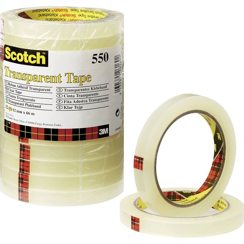 Foto van 3m 5501266 5501266 plakband scotch 550 transparant (l x b) 66 m x 12 mm 12 stuk(s)