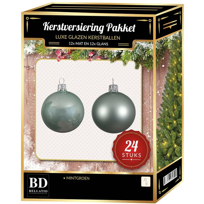 Foto van Mintgroene kerstversiering kerstballen 24-delig 6 cm - kerstbal