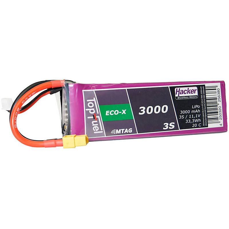 Foto van Hacker lipo accupack 11.1 v 3000 mah aantal cellen: 3 20 c softcase xt60