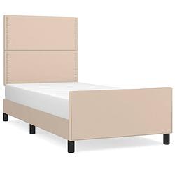 Foto van The living store bedframe - cappuccino - 203 x 103 x 118/128 cm - verstelbaar hoofdeinde - multiplex lattenbodem