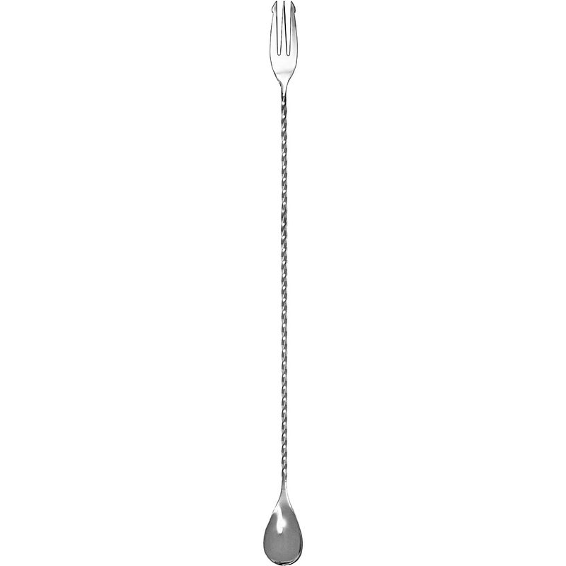Foto van Bar professional barlepel met vork 40 cm roestvrijstaal zilver