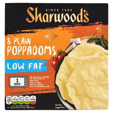 Foto van Sharwoods plain poppadoms 8 stuks 94g bij jumbo