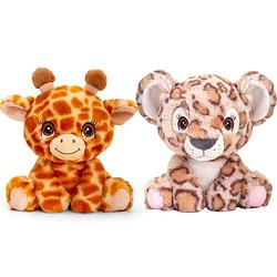 Foto van Pluche knuffels combi-set dieren panter en giraffe 25 cm - knuffeldier