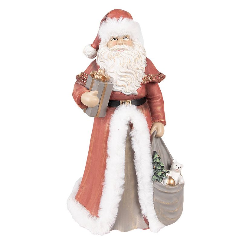 Foto van Clayre & eef beeld kerstman 31 cm rood polyresin kerstfiguren rood kerstfiguren