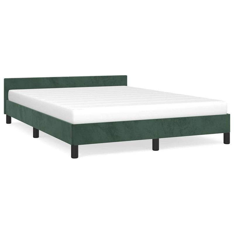 Foto van The living store bedframe - fluweel - ondersteunende poten - multiplex lattenbodem - donkergroen - 203 x 143 x 50 cm