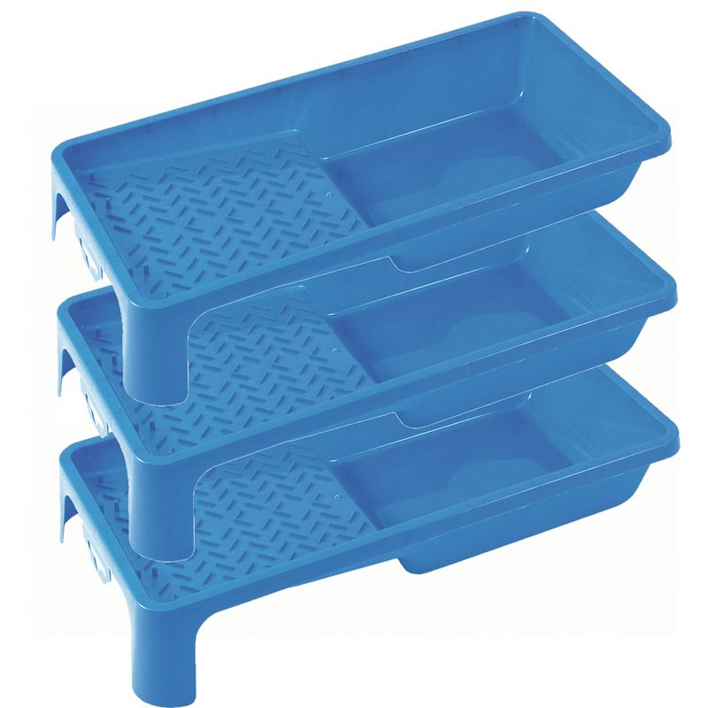 Foto van 3x stuks verfbakjes voor verfrollers/lakrollers blauw tot 10 cm - verfemmers