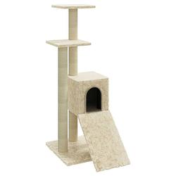 Foto van The living store kattenboom - 35 x 54 x 92 cm - crème - bewerkt hout - pluche en sisal