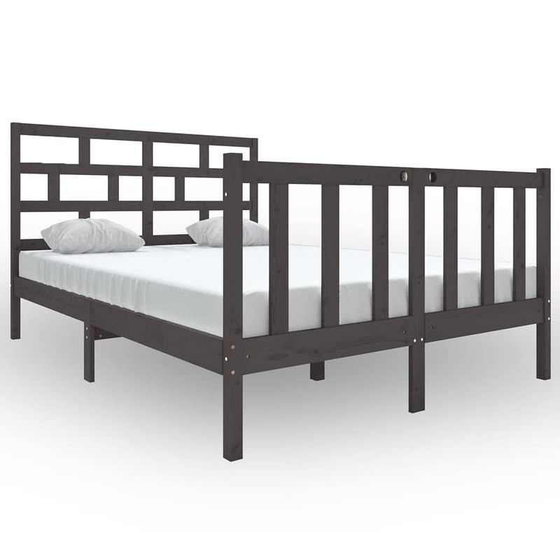 Foto van The living store bedframe - the living store - houten bedframe - 195.5 x 145.5 x 69.5 cm - grijs