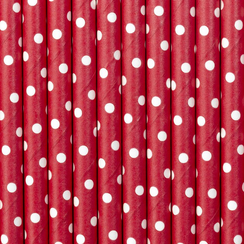 Foto van Drinkrietjes - papier - 20x - rood/wit polkadots - 19,5 cm - rietjes - drinkrietjes