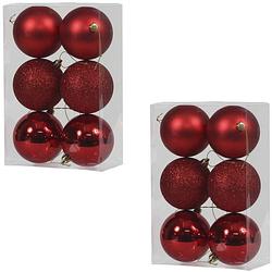 Foto van 12x rode kunststof kerstballen 8 cm glans/mat/glitter - kerstbal