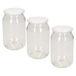 Foto van Luchtdichte weckpot transparant glas - 3x stuks - 900 ml - wit - weckpotten