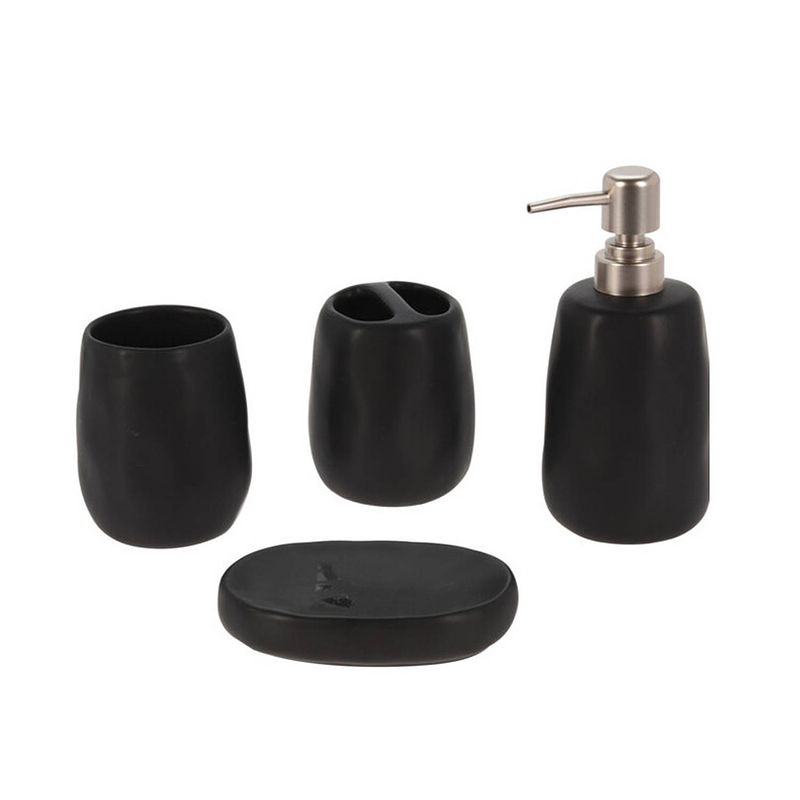 Foto van Badkamer/toilet accessoires set polystone 4-delig zwart - badkameraccessoireset