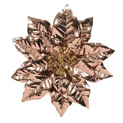 Foto van 1x stuks decoratie bloemen kerstster koper glitter op clip 24 cm - kersthangers