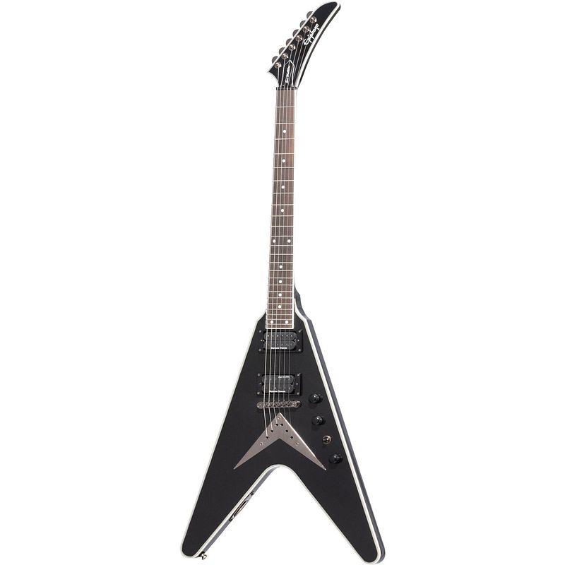 Foto van Epiphone dave mustaine flying v custom black metallic elektrische gitaar met koffer