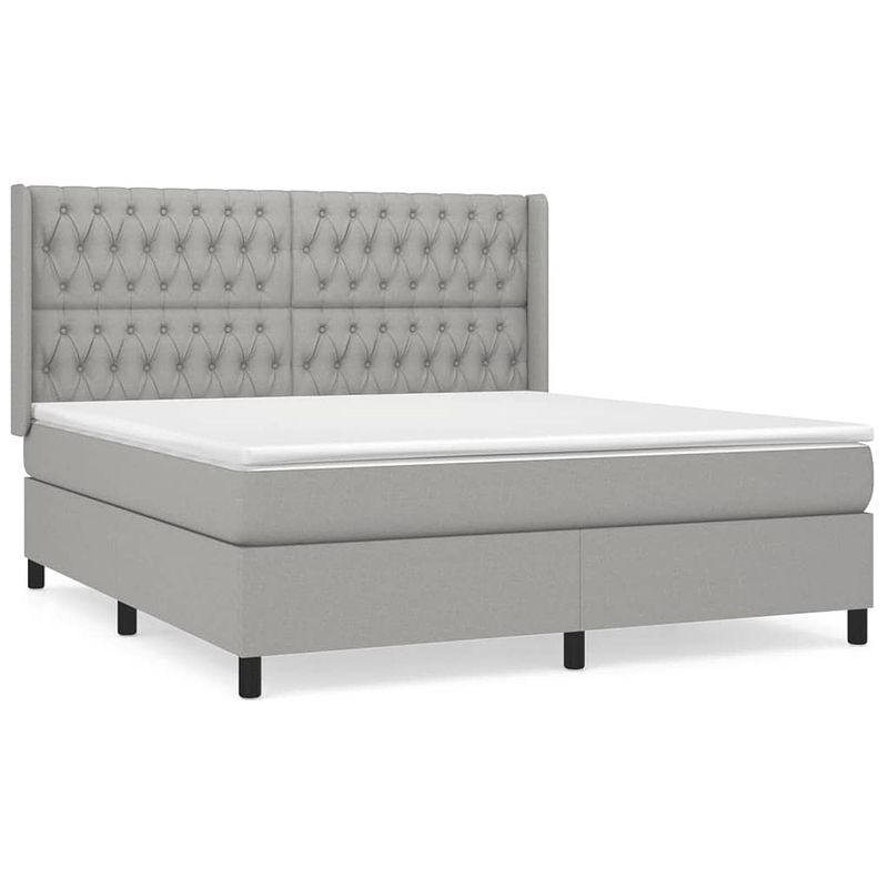 Foto van The living store boxspringbed - lichtgrijs - 203 x 183 x 118/128 cm - pocketvering matras - middelharde ondersteuning -