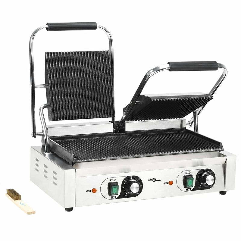 Foto van Vidaxl panini grill dubbel gegroefd 3600 w 58x41x19 cm