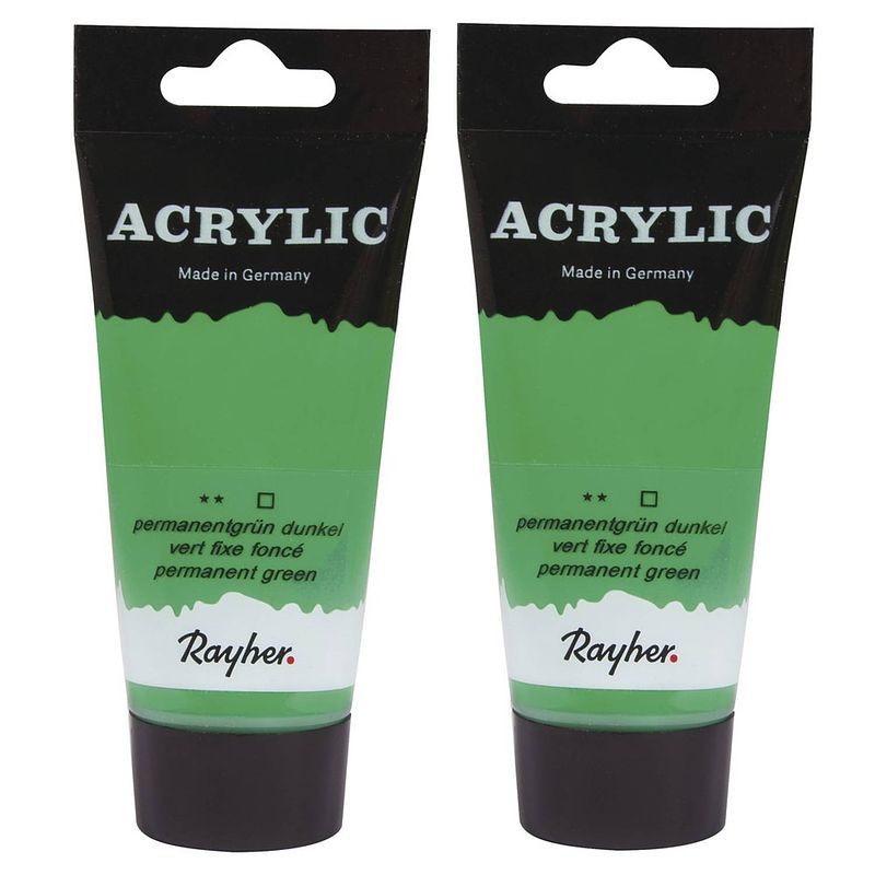 Foto van Set van 2x stuks grasgroene acrylverf/hobbyverf op waterbasis 75 ml - hobbyverf