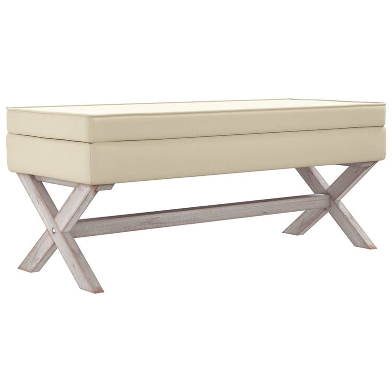 Foto van The living store voetenbank beige - 110 x 45 x 49 cm - stoffen bekleding - opbergruimte - franse vintage stijl