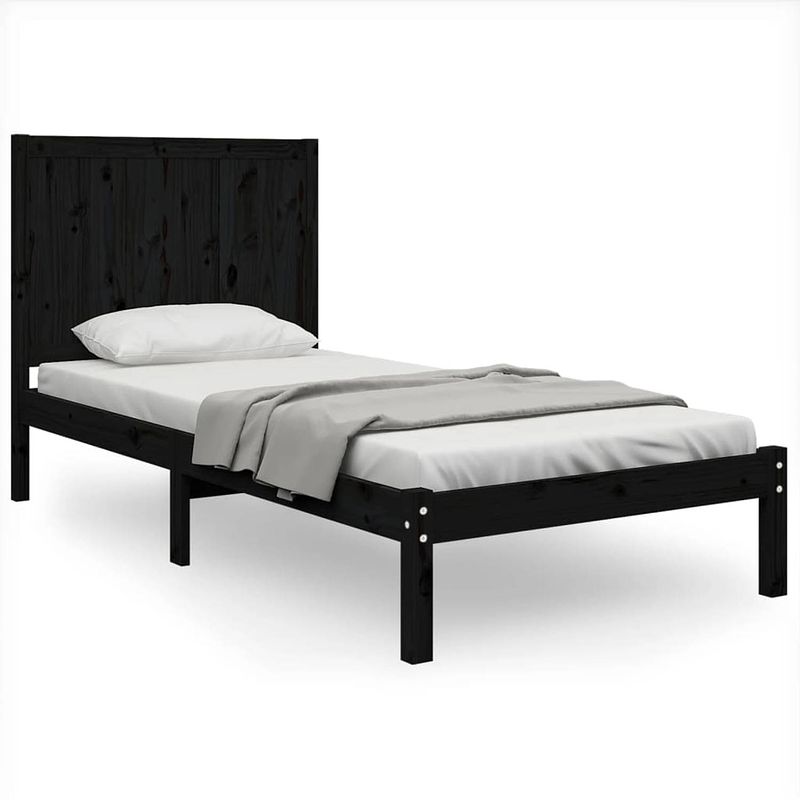 Foto van The living store bedframe - massief grenenhout - zwart - 195.5 x 80.5 x 31 cm - 75 x 190 cm - montage vereist