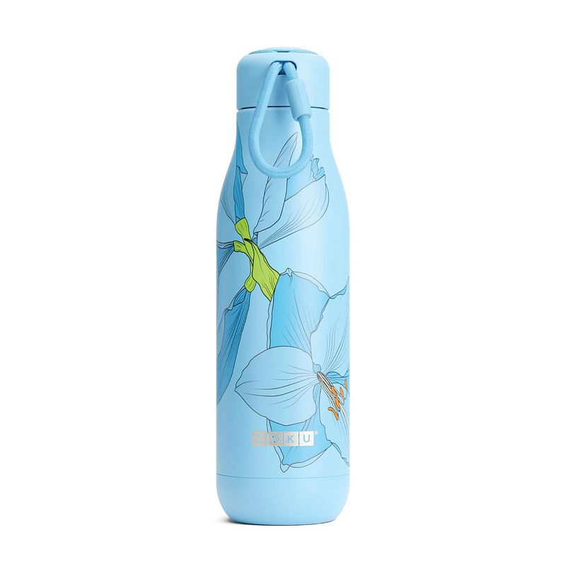 Foto van Zoku - thermosfles rvs, 750 ml, blauw bloem design - zoku hydration