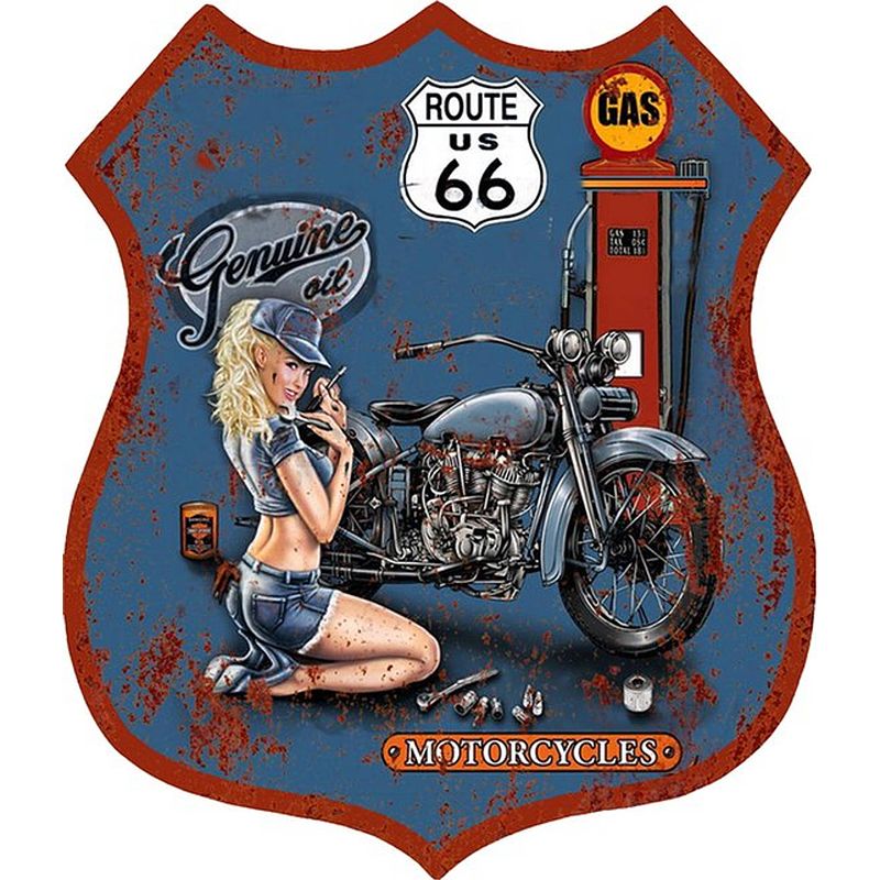 Foto van Clayre & eef tekstbord 30x35 cm blauw ijzer route 66 wandbord spreuk wandplaat