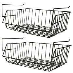 Foto van Msv kastmandje - 2x - opberg/hang mandjes - rvs - zwart - 40 x 27 x 17 cm - opbergmanden