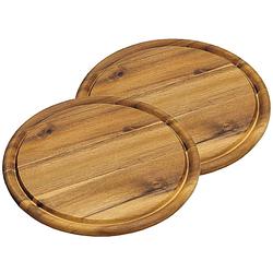 Foto van 2x stuks houten broodplanken/serveerplanken rond met sapgroef 25 cm - serveerplanken