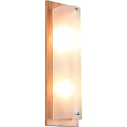 Foto van Led wandlamp - wandverlichting - trion palan - e27 fitting - 2-lichts - rechthoek - mat bruin - hout