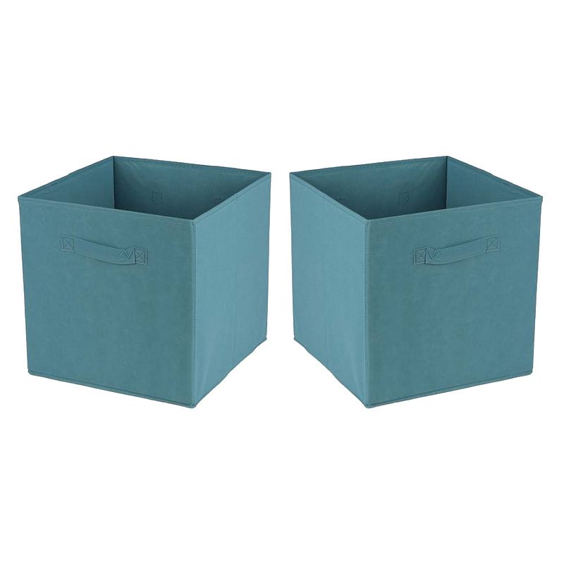 Foto van Urban living opbergmand/kastmand square box - 2x - karton/kunststof - 29 liter - petrol blauw - 31 x 31 x 31 cm - opberg