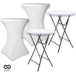 Foto van Infinity goods 2x stevige statafel + 2x witte statafelrok - partytafel - robuust en weersbestendig - 80cm x 110cm -