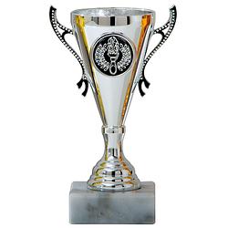 Foto van Luxe trofee/prijs beker met sierlijke oren - zilver - kunststof - 13 x 8 cm - sportprijs - fopartikelen