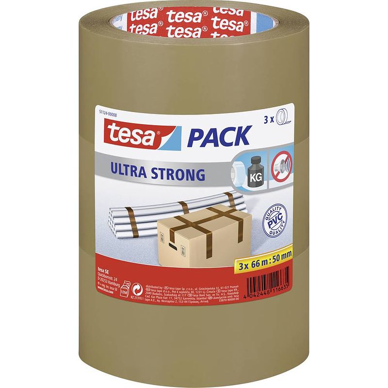 Foto van Tesa ultra strong 51124-00008-01 pakband tesapack bruin (l x b) 66 m x 50 mm 3 stuk(s)