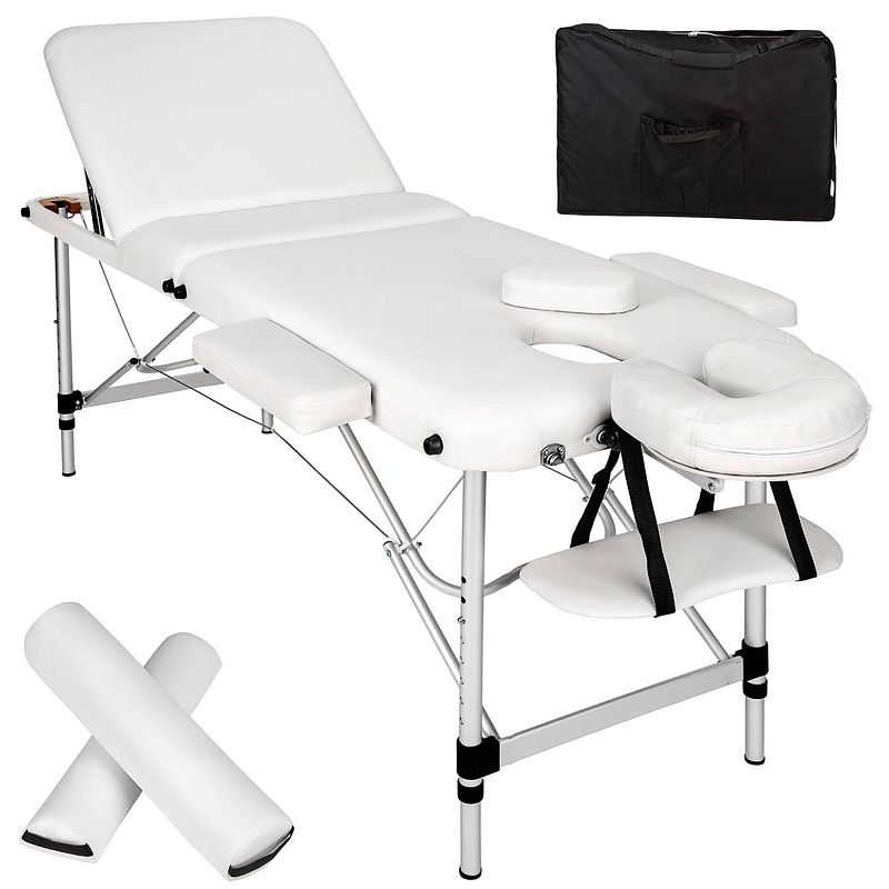 Foto van Tectake® - 3 zones massagetafel wit met rolkussens en tas - 404635