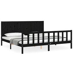 Foto van The living store massief grenenhouten bedframe - zwart - 205.5 x 185.5 x 100 cm - multiplex lattenbodem - functioneel