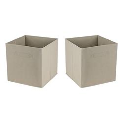 Foto van Urban living opbergmand/kastmand square box - 2x - karton/kunststof - 29 liter - licht beige - 31 x 31 x 31 cm - opbergm