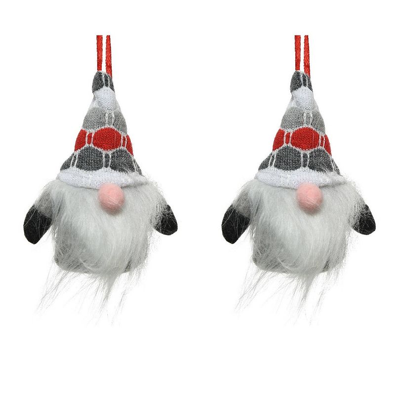 Foto van 2x stuks kersthangers figuurtjes kerst gnome/kabouter/dwerg grijs 12 cm - kersthangers