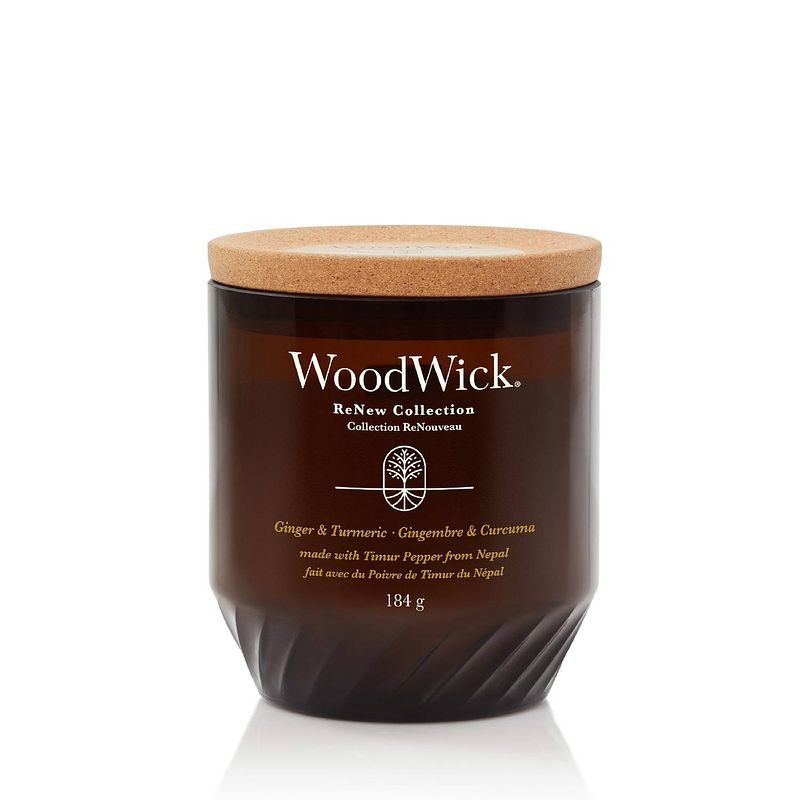 Foto van Woodwick geurkaars medium - renew - ginger & tumeric - 9.5 cm / ø 8 cm