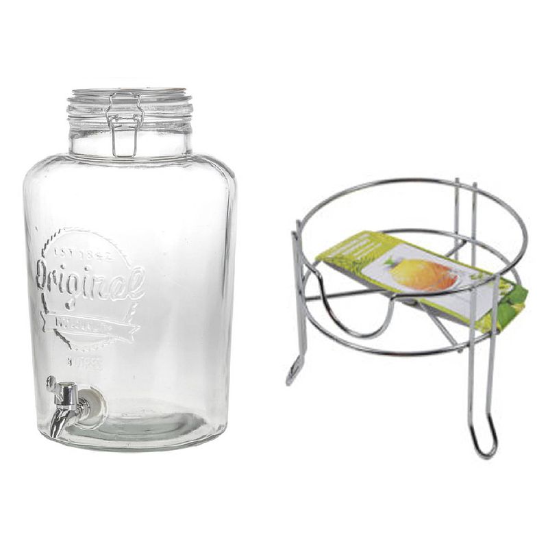 Foto van Drankdispenser/limonadedispenser op verhoger - glas - rvs - 8 liter - 18 x 37 cm - drankdispensers